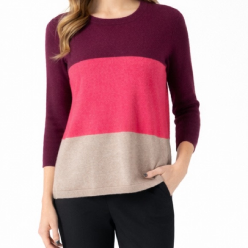 GARNET HILL 100% Cashmere Stripe Crewneck Sweater Quiet Luxury Teacher Office XS